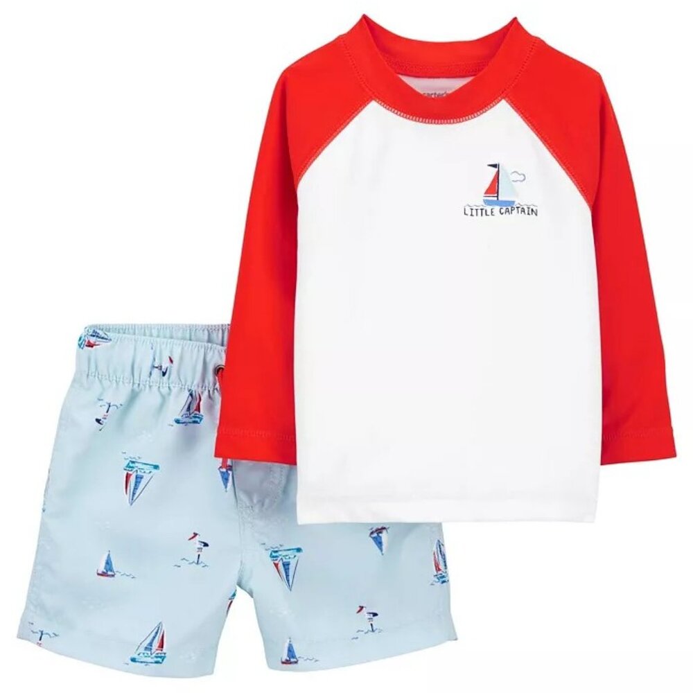CARTERS Baby Boys Size 12 Months Two-Piece Sailboat Rash Guard Swim Set
